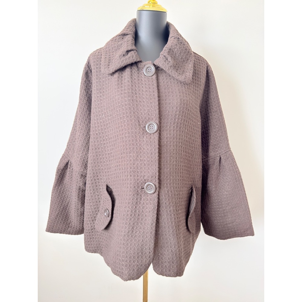 Oleg Cassini Y2K Brown Textured Wool Blend Bell Sleeve Swing Coat Plus Size 3X